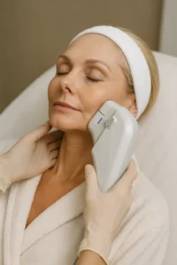 Woman receiving HIFU non surgical facelift treatment Collier's Wood