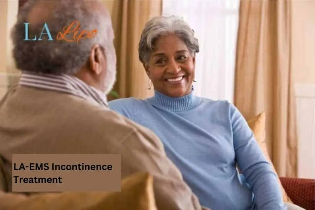 Couple sat smiling at each other - LA-EMS treatment Collier's Wood