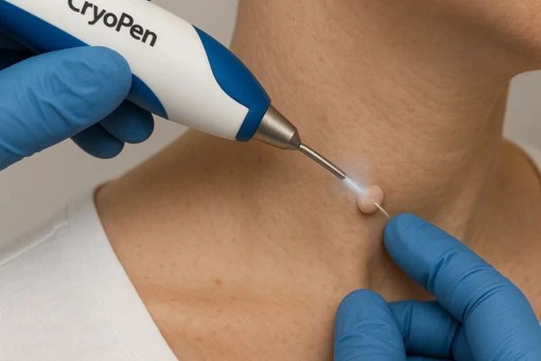 Person receiving Cryotherapy skin tag removal Collier's Wood
