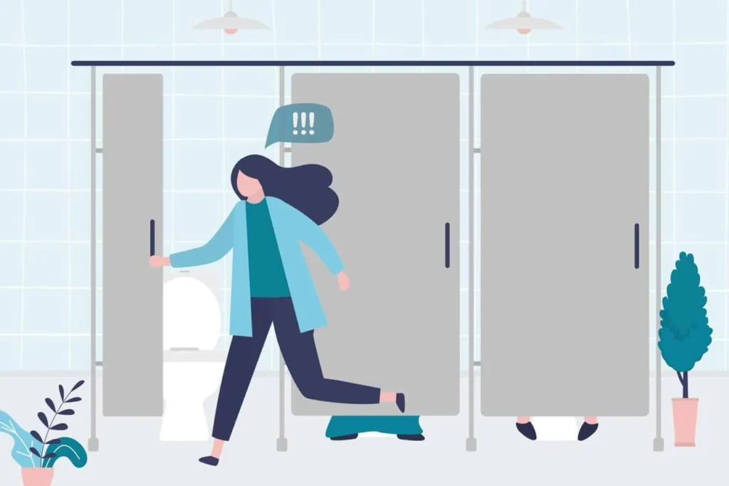 graphic of Urine incontinence Collier's Wood woman running to the toilet.