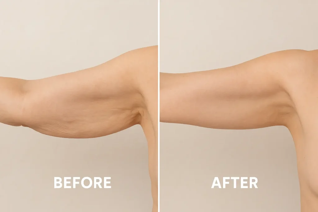 Picture of LA LIPO Collier's Wood before and after results of skin tightening treatment on the upper arms.